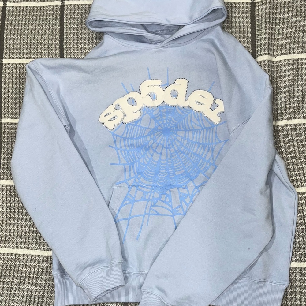 Men's Light Blue Hoodie with Web Design